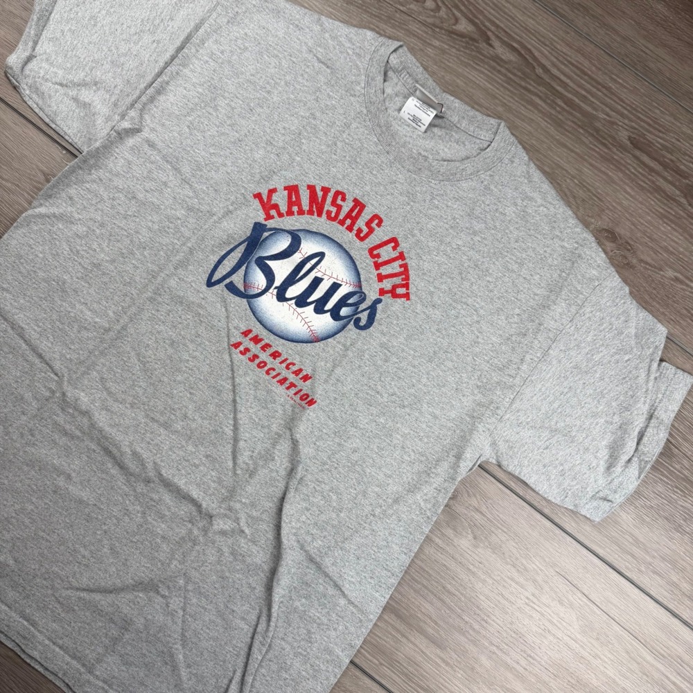 Ebbets Field Flannels Mens T-Shirt Kansas City Blues Baseball Gray Large